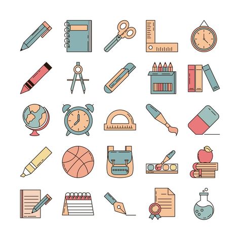 School and education icon set School Icons For Notion, School Icon Aesthetic, Education Stickers, Teacher Icon, Math Logo, Math Design, Speech Therapy Tools, Map Icons, School Icon