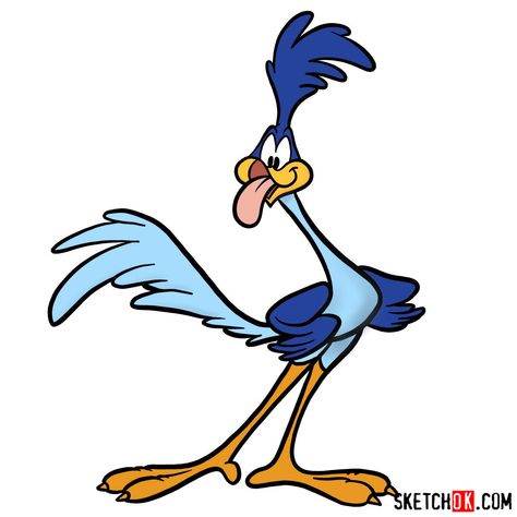 How to draw the Road Runner - Step by step drawing tutorials Road Runner Cartoon Drawing, Loony Tunes Drawing, Road Runner Drawing, Road Runner Cartoon, The Road Runner, Camper Car, Easy Drawing Guides, Goofy Disney, Wolf Silhouette