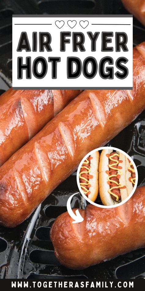 These Air Fryer Hot Dogs are crispy on the outside and tender & juicy on the inside. Making hot dogs in the air fryer is a quick dinner idea, and an easy way to make a classic hot dog that's ready in just minutes. Air Frying Hot Dogs, Air Fried Hotdogs, How Long To Cook Hot Dogs In Air Fryer, Hot Dog Air Fryer Recipe, Airfryer Hot Dogs, Air Fryer Weiners, Air Fryer Hotdogs Recipes, How To Air Fry Hotdogs, Air Fryer Hot Dogs Time