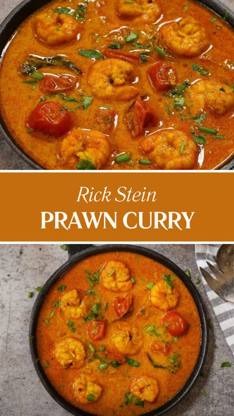 Rick Stein Prawn Curry Creamy Prawn Linguine, Creamy Garlic Prawn Pasta, Rocket Recipes, Garlic Prawn Pasta, Rick Stein Recipes, Prawn Curry Recipe, Coriander Recipes, Prawn Linguine, Mixed Seafood Recipe