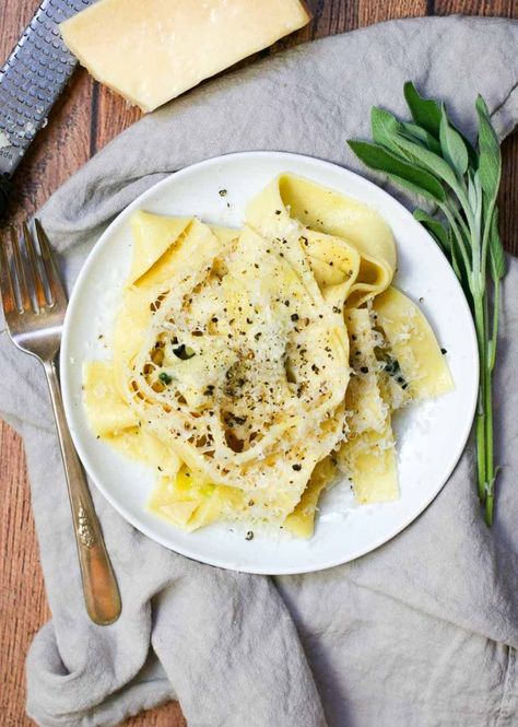 Pappardelle with Brown Butter Sage Sauce - Erica Julson Pappardelle Recipe, Butter Sage Sauce, Pasta And Sauce, Brown Butter Sage Sauce, Brown Butter Sage, Sage Sauce, Brown Butter Sauce, Pappardelle Pasta, Noodle Dishes