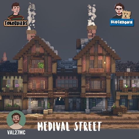 Blockdown Builds, Medival Minecraft Buildings, Minecraft Medieval Street, Medieval Street, Interior Minecraft, Minecraft Medieval, Minecraft Room, Minecraft City, Minecraft Construction