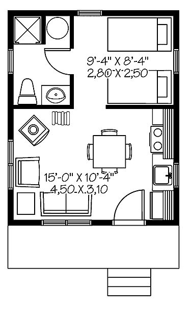 5x5m House Plan, Garage Guest House, Run In Shed, Cabin Tiny House, Cottage Style House Plans, Cabin Floor Plans, Small House Floor Plans, Tiny House Floor Plans, Tiny Cottage