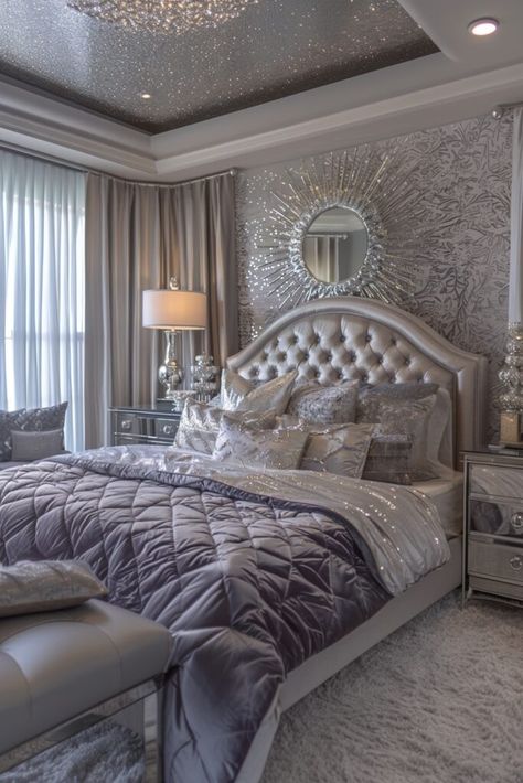 Inspired Bedroom Ideas, Interactive Backgrounds, Romantic Bedroom Ideas, Episode Interactive, Silver Bedroom, Bedroom Vibes, Design Your Bedroom, Bedroom Drapes, Inspired Bedroom