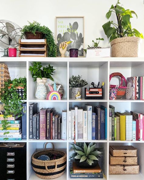 I'm having fun styling my new cube shelf for my office space. I picked up a few goodies from @typoshop like my little cassette tape… Ikea Cube Shelves, Cube Storage Decor, Ikea Cubes, Cube Shelf, Shelf Decor Living Room, Bookcase Styling, Cube Bookcase, Cube Shelves, Bookshelf Styling