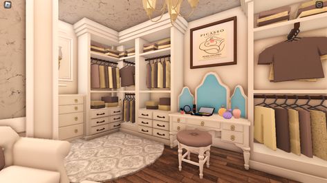 bloxburg bedroom ideas Closet Designs Bloxburg, Bloxburg Walking Closet, 2x2 Closet Bloxburg, Walk In Closet Bloxburg Ideas, Bloxburg Walk In Closet Ideas, Wardrobe Bloxburg, Closet Ideas Bloxburg, Old Money Bloxburg, Walk In Closet Bloxburg