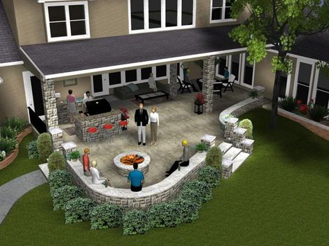 Covered Patio Ideas, Stone Patio Designs, Patio Layout, Concrete Patios, Two Story House, Backyard Grilling, Outside Patio, Patio Landscaping, Pergola Patio