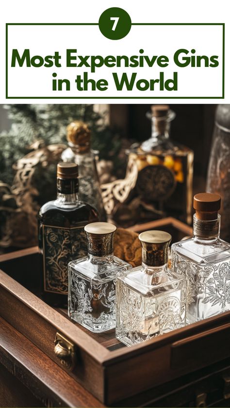 A selection of the most expensive gin bottles in the world, displayed with luxurious packaging and rare botanicals, showcasing the exclusivity of premium spirits. Gin Collection, Luxurious Packaging, Premium Gin, Gin Brands, Gin Recipes, Gin Tasting, Best Gin, London Dry Gin, Gin Bottles