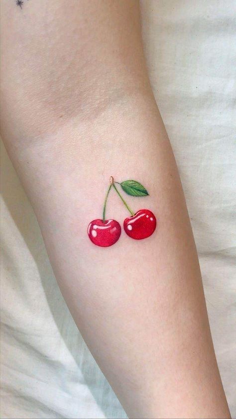 Heemee Tattoo, Small Cherry Tattoo, Cherry Tattoo Design, Pop Culture Tattoos, Wrap Around Wrist Tattoos, Beautiful Tattoo Designs, Cherry Tattoo, Culture Tattoos, Cobra Tattoo