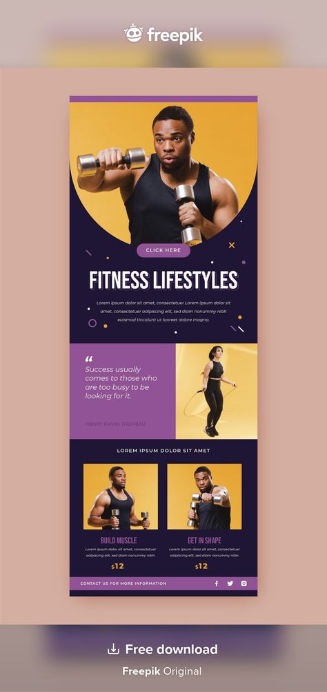 Fitness email template | Premium Vector #Freepik #vector #fitness #website #corporate #email Gym Ads, Free Email Templates, Face Hairstyles, Email Layout, Mail Template, Fitness Website, Email Marketing Template, Email Design Inspiration, Workout Posters