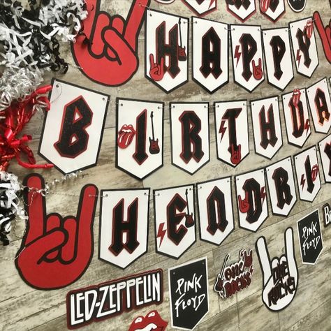 Complete your little rockstar's birthday event with these customizable birthday decorations!! You can even choose your own colors and bands!! Follow us on TikTok and IG for more party inspo @beautifulchaosbanners. Follow link to order. Rock N Roll Theme, Rockstar Birthday, Theme First Birthday, Born To Rock, Birthday Event, First Birthday Decorations, Sweet Kisses, Party Inspo, Birthday Party Banner