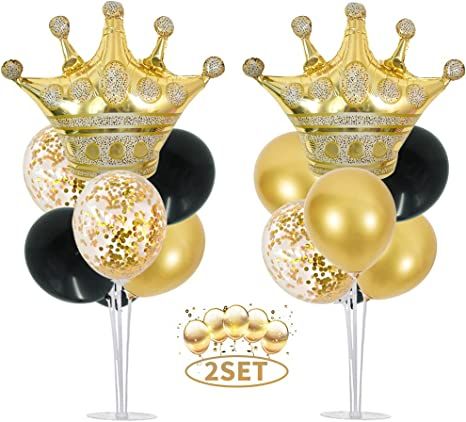 Amazon.com: TONIFUL 2 Set Table Centerpiece Balloons Stand Kit Include 14 Black Gold Latex Confetti Balloons and 2 Foil Crown Balloon for Birthday Baby Shower Graduation Anniversary Halloween Party Decorations : Toys & Games Balloons Stand, Crown Balloon, Balloon For Birthday, Birthday 2023, Black And Gold Balloons, 2023 Graduation, Balloon Stands, Set Table, Anniversary Decorations