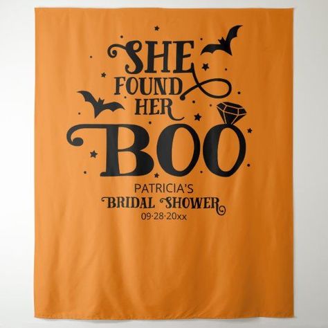 She Found Her Boo Halloween Bridal Shower Backdrop - Popular Zazzle Product! Best choice, tags : #invitations, #tshirt, #card, #InvitationsCard, #legging, #trending, #holiday She Found Her Boo, Halloween Bridal Showers, Cute Typography, Bridal Shower Backdrop, Shower Backdrop, Halloween Party Invitations, Bridal Shower Theme, Halloween Boo, Halloween Party Decor