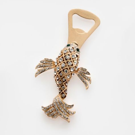 Joanna Buchanan Koi Fish Bottle Opener | Ross-Simons Joanna Buchanan, Cocktail Picks, Painting Glassware, Live Beautifully, Mirrored Nightstand, Bar Tools, Handcrafted Leather, Koi Fish, A Bar