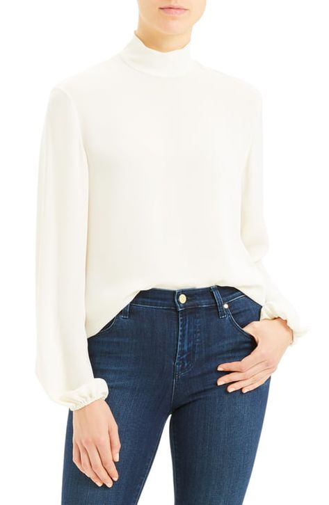 Women's Theory | Nordstrom Silk Tops Blouses, High Neck Blouse, Blouse Nordstrom, Short Dresses Casual, Mock Neck Top, Long Sleeve Turtleneck, Turtle Neck Top, Blouse Styles, Silk Blouse