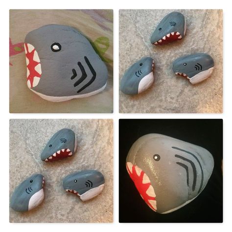 Great White Shark Painted Rock Painted Stone Garden Art Beach OOAK Art Home Decor Rock Buddies, Lucky Charm Gifts, Fairy Garden Gifts, Shark Painting, Rock Animals, Octopus Painting, Painted River Rocks, Jellyfish Painting, Candy Paint