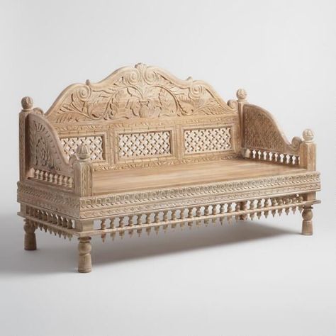 Image Carved Sofa, Carved Bench, Wood Carving Furniture, Wooden Sofa Designs, Wood Daybed, Wooden Sofa Set, Indian Furniture, Carved Furniture, Sofa Set Designs