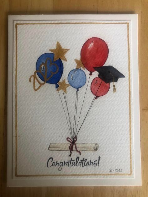 Graduation Painting Ideas Grad Gifts, Hand Painted Graduation Cards, Watercolour Graduation Cards, Graduation Card Drawing, Graduation Card Diy Ideas, Graduation Card Watercolor, Congratulations Watercolor, Graduation Diy Cards, Graduation Cards Handmade Watercolor