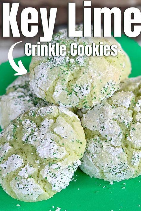 Key Lime Crinkle Cookies, Key Lime Cookie Recipe, Lime Juice Recipes, Lime Dessert Recipes, Key Lime Recipes, Best Cookie Recipe Ever, Key Lime Cookies, Key Lime Desserts, Crackle Cookies