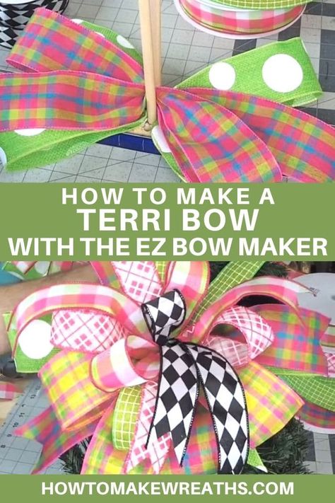 Teri Bow Tutorial, How To Make Bows With Ez Bow Maker, How To Make Bows With A Bow Maker, How To Cover The Back Of A Wreath, Ez Bow Maker Instructions, Making Bows With Bow Maker, Deco Exchange Tutorials, Homemade Bow Maker, How To Use Bow Maker