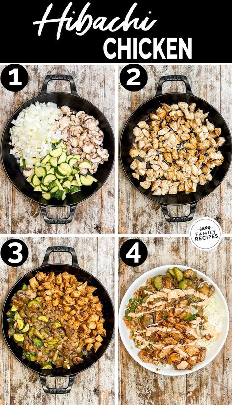 This Hibachi Chicken recipe is so easy! Recreate the Japanese steakhouse experience at home with just a hot skillet on your stovetop. The chicken pieces are seared hot and fast, ensuring a golden brown exterior and tender, juicy interior. This recipe for hibachi chicken and vegetables is healthy, delicious, and so easy. It's so great to be able to enjoy Hibachi Chicken at home! Hibachi Chicken And Vegetables, Easy Hibachi Chicken, Hibachi Bowls, Chicken Hibachi, Hibachi Chicken Recipe, Easy Hibachi, Hibachi Recipes, Asian Steak Bites, Hibachi Chicken