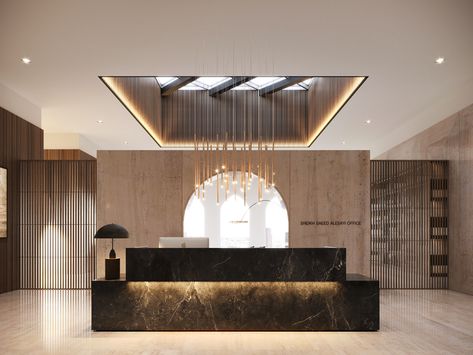 Sheikh Office on Behance Interior Design Reception, Luxury Majlis, Office Reception Design, Hotel Lobby Design, Lobby Interior Design, Reception Desk Design, Lobby Reception, Modern Office Interiors, Dental Office Design