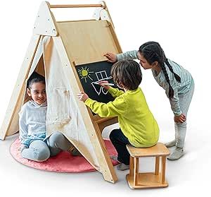 Desks For Kids, Playhouse Tent, Canvas Curtains, Kids Chalkboard, Kids Play Tent, Rock Climbing Wall, Montessori Learning, Desk And Chair, Chair Stool