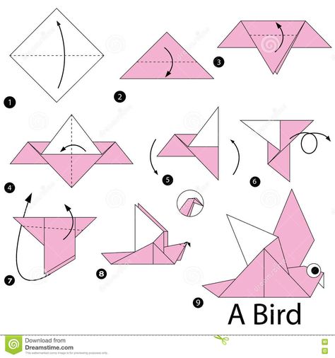 Illustration about Animal toy cartoon cute paper steps origami. Illustration of origami, beauty, cartoon - 75777296 Origami Bird Easy, Origami Flapping Bird, Origami Parrot, Paper Crane Mobile, Animals Step By Step, Origami Dove, Flapping Bird, 1000 Paper Cranes, Paper Bird