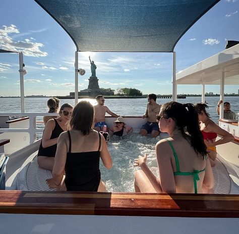 NYC's hot tub boat tour lets you soak while you see the Statue of Liberty Hot Tub Boat, Dinner Cruise, The Statue Of Liberty, Thrill Ride, Hudson River, Jersey City, Boat Tours, Private Event, Time Out