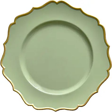 Green Chargers Place Settings, Greenery Plate Chargers, Chargers Plates Table Setting, Sage Napkins Gold Chargers, Ornate Charger Plates, Clear Chargers With Gold Trim, Green Charger Plates, Simple Table Setting, Plate Chargers