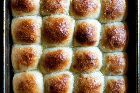 No-Knead Buttermilk Pull-Apart Rolls {Overnight or Not} Garlic Pull Apart Bread Frozen Rolls, Mark Bittman No Knead Bread, Festive Bread, Parker House Rolls, Square Pan, Bread Toast, Flaky Salt, Pull Apart, Instant Yeast