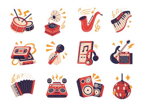 Music Elements by canva.com/p/deemakdaksina on Dribbble Music Elements Illustration, Publicity Ideas, Elements Of Music, Music Elements, Musical Elements, Music Graphics, Cartoon Music, Dance Vector, Random Objects