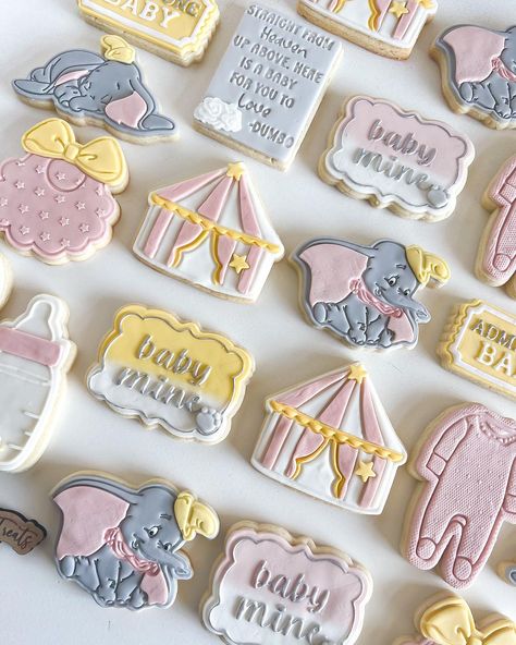 Some cute Dumbo baby shower cookies awaiting a baby girl.… | Instagram Dumbo Cake Pops, Dumbo Cookies Decorated, Dumbo Girl Baby Shower Theme, Baby Disney Baby Shower Ideas, Baby Dumbo Baby Shower Ideas, Dumbo Baby Shower Cake, Dumbo Nursery Ideas, Dumbo Themed Baby Shower Ideas, Dumbo Gender Reveal