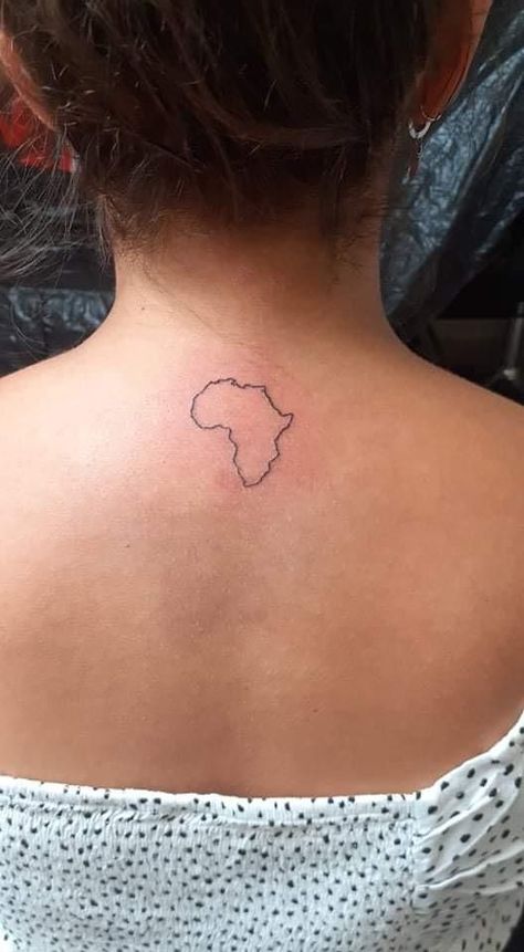 Home Minimalist Africa Tattoo, Africa Line Tattoo, Fine Line Africa Tattoo, Africa Back Tattoo, Africa Outline Tattoo, Uganda Tattoo, Africa Tattoos For Women, Trend Tattoos, Tattoo Design Flower