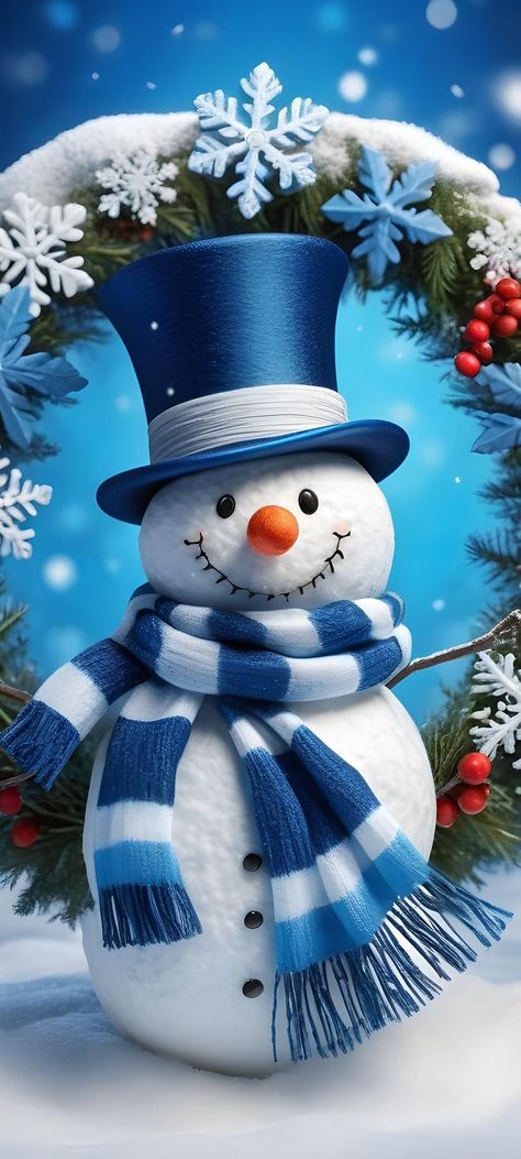 Snowmen Wallpaper, Happy Winter Holidays, January Background, Christmas Wallpaper Ideas, Christmas Screen Savers, Blue Christmas Background, Snowman Wallpaper, Blue Snowman, Winter Christmas Scenes