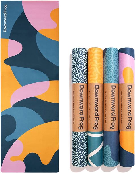 Downward Frog Colourful Patterned Yoga Mat for Bikram, Hot Yoga, Fitness, Pilates & Meditation - Eco Natural Rubber Base, Vegan, Microfibre Towel. Barre Core, Microfibre Towel, Yoga Bikram, Fitness Pilates, Sweaty Workouts, Hiit Training, Suede Tops, Mat Exercises, Hot Yoga