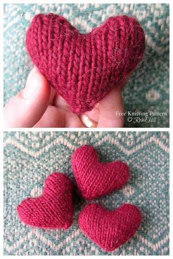 Little 3D Heart Free Knitting Patterns - Knitting Pattern Knitted Hearts Pattern Free, Heart Knitting Pattern Free, Knitted Heart Pattern, Crocheted Stuff, Crochet Shoes Pattern, Crochet Heart Pattern, Crochet Fruit, Quick Crochet Patterns, Knitting Tips