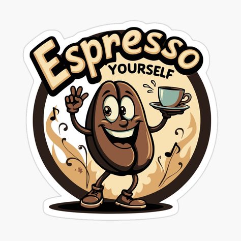 Get my art printed on awesome products. Support me at Redbubble #RBandME: https://www.redbubble.com/i/sticker/Espresso-Yourself-with-Joy-by-babispod/163898997.EJUG5?asc=u Espresso Yourself, Jazz Hands, Coffee Culture, Coffee Enthusiast, Coffee Bean, Best Coffee, Coffee Lover, Sticker Design, Espresso