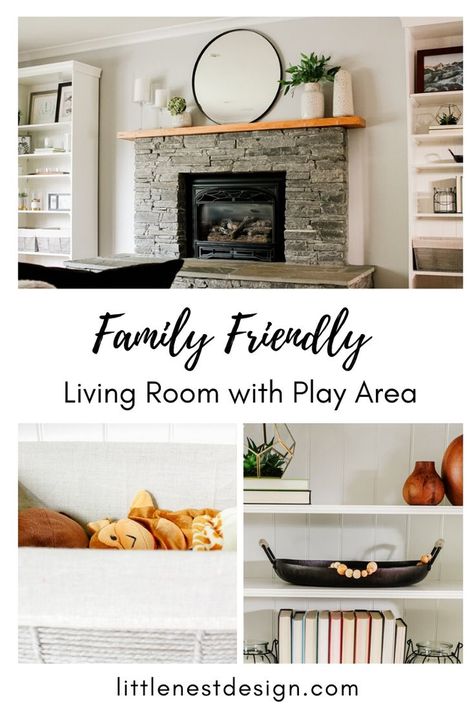 Family Room With Dining Area, Play Area In Family Room, Set Up Play Area In Living Room, Living Room With Play Area Layout, Sitting Room With Play Area, Living Room Play Area Ideas, Family Room With Play Area, Baby Area In Living Room, Couch In Playroom