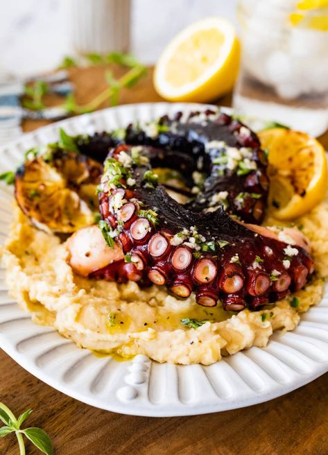 Easy Grilled Octopus Recipe with Lemon (Greek Style) - CucinaByElena Greek Octopus Recipes, Octopus Recipes Easy, Healthy Period Food, Greek Fish Recipe, Grilled Octopus Recipe, Octopus Recipe, Greek Night, Greek Fish, Menstrual Phase