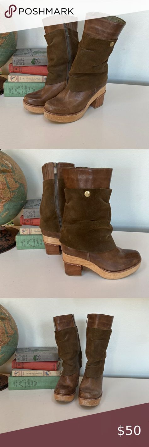 Antelope leather and suede zip up boot Olive Green Boots, Antelope Shoes, Green Boots, Skirts And Dresses, Wood Heel, And Dresses, See It, The Amazing, Olive Green