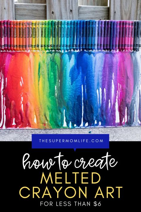 How to Make Melted Crayon Art - The Super Mom Life Crayon Melting, Crayon Days, Melted Crayon Art, Crayon Crafts, Inexpensive Art, Personalised Gifts Diy, Diy Essentials, Spring Crafts For Kids, Crayola Crayons