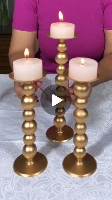 Diy Candle Holders Ideas, Candle Holders Decor Ideas, Unusual Candle Holders, Candle Stand Diy, Candle Holder Ideas, Homemade Candle Holders, Diy Candle Stick Holder, Christmas Candle Holders Diy, Dollar Tree Candle Holders