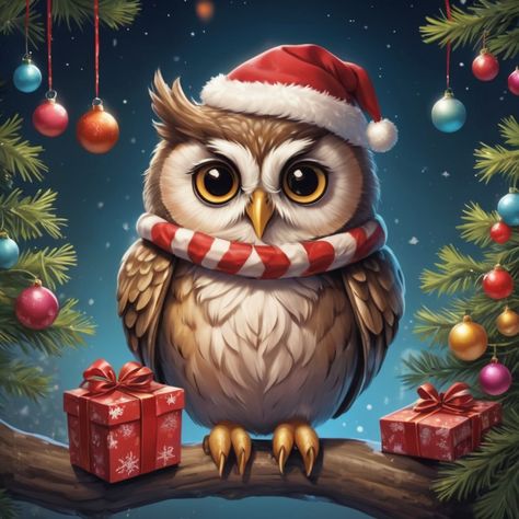 Add festive charm to your holiday with this adorable Christmas owl ! Surrounded by sparkling baubles and wrapped presents, this whimsical owl captures the magic of the season. Perfect for bringing a touch of cheer and enchantment to your holidays 🦉🎄🎁 Wrapped Presents, Whimsical Owl, Great Horned Owl, Christmas Owls, Rock Ideas, Christmas Drawing, Owl Art, Sand Dollar, Cute Owl