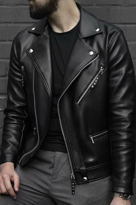 Explore our Men's black genuine leather biker motorcycle jacket made from genuine leather. It features a lapel collar, soft polyester lining, and free shipping worldwide.

#BikerJacket #MotorcycleJacket #LeatherJacket
#GenuineLeather #MensFashion #RiderStyle
#BikerGear #LeatherFashion #MotoLife #BikerChic #ClassicBiker #BlackLeather
#BadBoyStyle #RebelWear #RiderEssentials
#SleekStyle #BikerWardrobe #StreetRider
#AllBlackEverything #MotorcycleFashion Leather Jacket Jeans Outfit, Leather Jacket Outfit Winter, Trendy Leather Jacket, Men's Leather Jackets, Winter Jacket Outfits, Leather Jacket Outfit Men, Black Leather Jacket Men, Leather Jacket Outfit, Short Leather Jacket