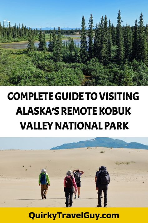 Group of hikers walking toward Alaska's remote Kobuk Valley National Park with a backdrop of a lush green forest and clear blue sky. Ocala National Forest Things To Do, Katmai National Park Alaska, Kobuk Valley National Park, United States Road Trip, Skaftafell National Park, Cour D’alene Idaho, Visit Alaska, Kenai Fjords, Boreal Forest