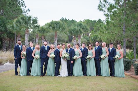 Sage Green and Navy Blue Wedding Party Navy Blue Sage And Teal Wedding, Mint Green And Blue Wedding, Mint Green And Black Wedding Theme, Sage And Navy Wedding Party, Dark Blue And Sage Green Wedding, Navy Blue Sage Green And Gold Wedding, Sage And Navy Blue Wedding, Navy Blue Sage Green Wedding, Green And Blue Wedding Decor