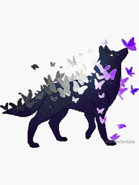 "Asexual Pride Galaxy Wolf (Requested)" Sticker by OceanicScribble | Redbubble Wolf Sticker, Galaxy Wolf, Asexual Pride, Cute Fantasy Creatures, Lgbt Art, Cute Animal Drawings Kawaii, Mythical Creatures Art, A Wolf, Wolf Art