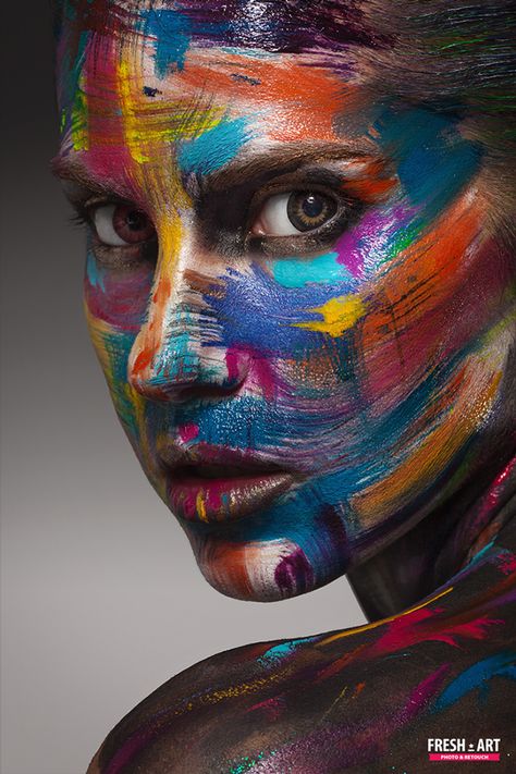 Creative face art by Yurii Fresh-art Face Painting Photography, Colourful Face Art, Colorful Portrait Photography Faces, Face Painting Artistic, Paint On Face Photography, Bodypating Ideas, Fashion Fotografie, Art Tumblr, Body Art Photography