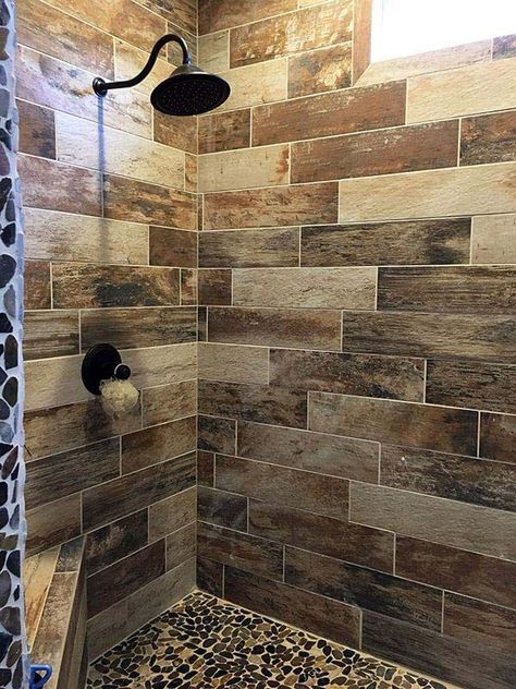 Rustic Bathroom Shower, Shower Tile Ideas, Walk In Shower Designs, Rustic Tile, Rustic Shower, Pretty Bathrooms, Rustic Bathroom Designs, Bathroom Shower Tile, Bathroom Remodel Shower